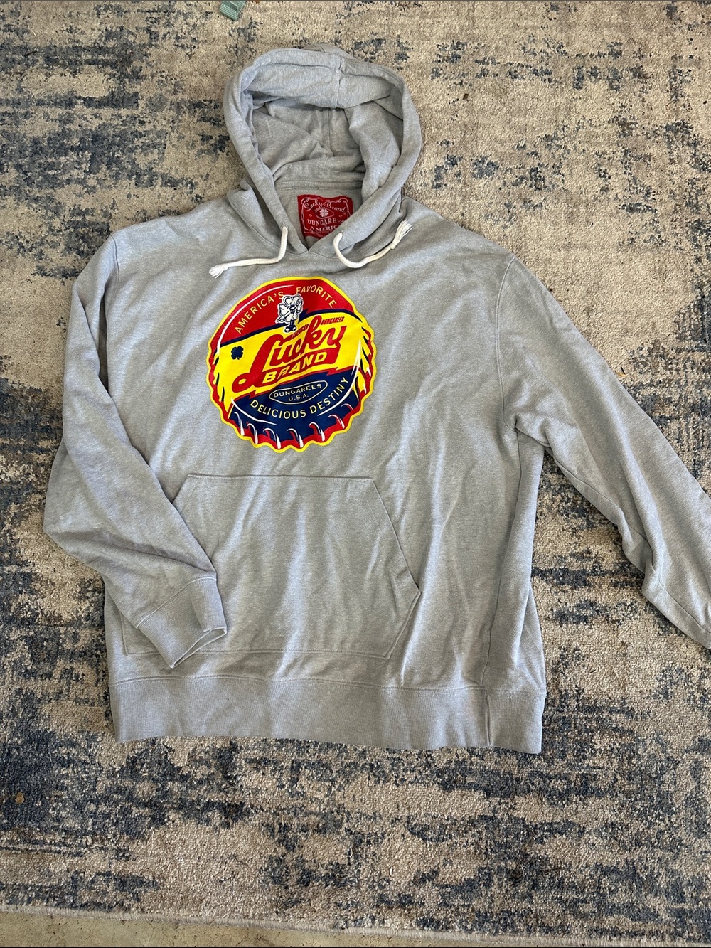 Lucky Brand Light Gray Hoodie with Red & Yellow Logo